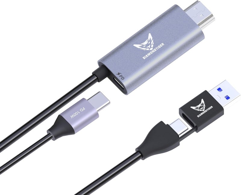 DiamondTiger Capture Card with 100W PD 6Ft HDMI Cable to USB 3.0/USB C 1080P 60fps Cam Link Card,Record Capture Device for Streaming, Live Broadcasting,Video Conference,Teaching,Gaming Quest 3 VR - Image 1
